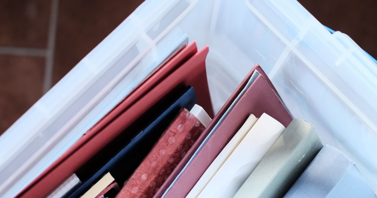 Documents in a plastic box